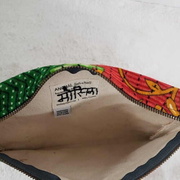 Anchal Project Pouch Cosmetic School Utility Batik Hippie Boho Orange Green - Picture 7 of 11